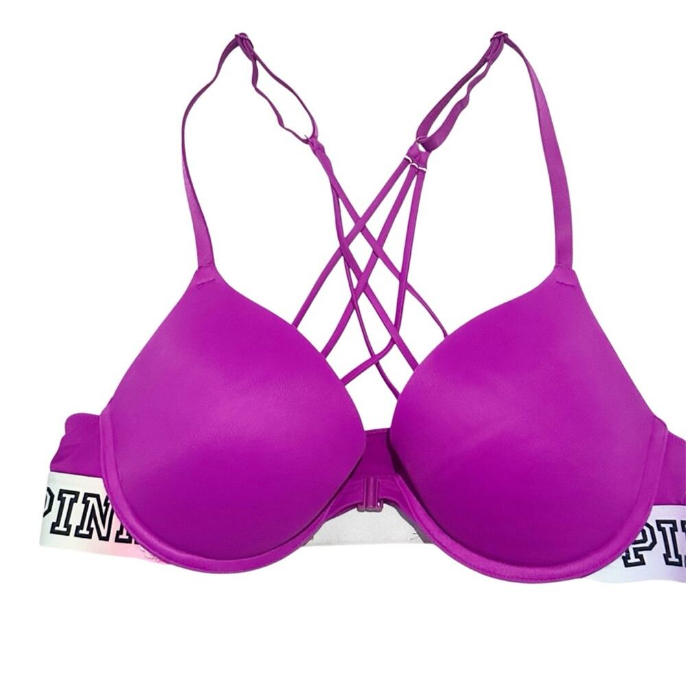 Victoria's Secret PINK Wear Everywhere Push-Up Bra Strappy Back Magenta Size 34B